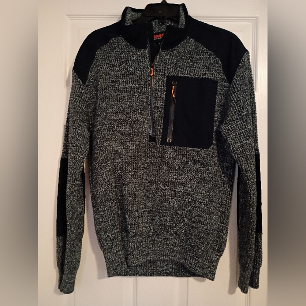 Bass Outdoor Sweater Men's Medium Blue Long Sleeve Quarter-Zip Pullover